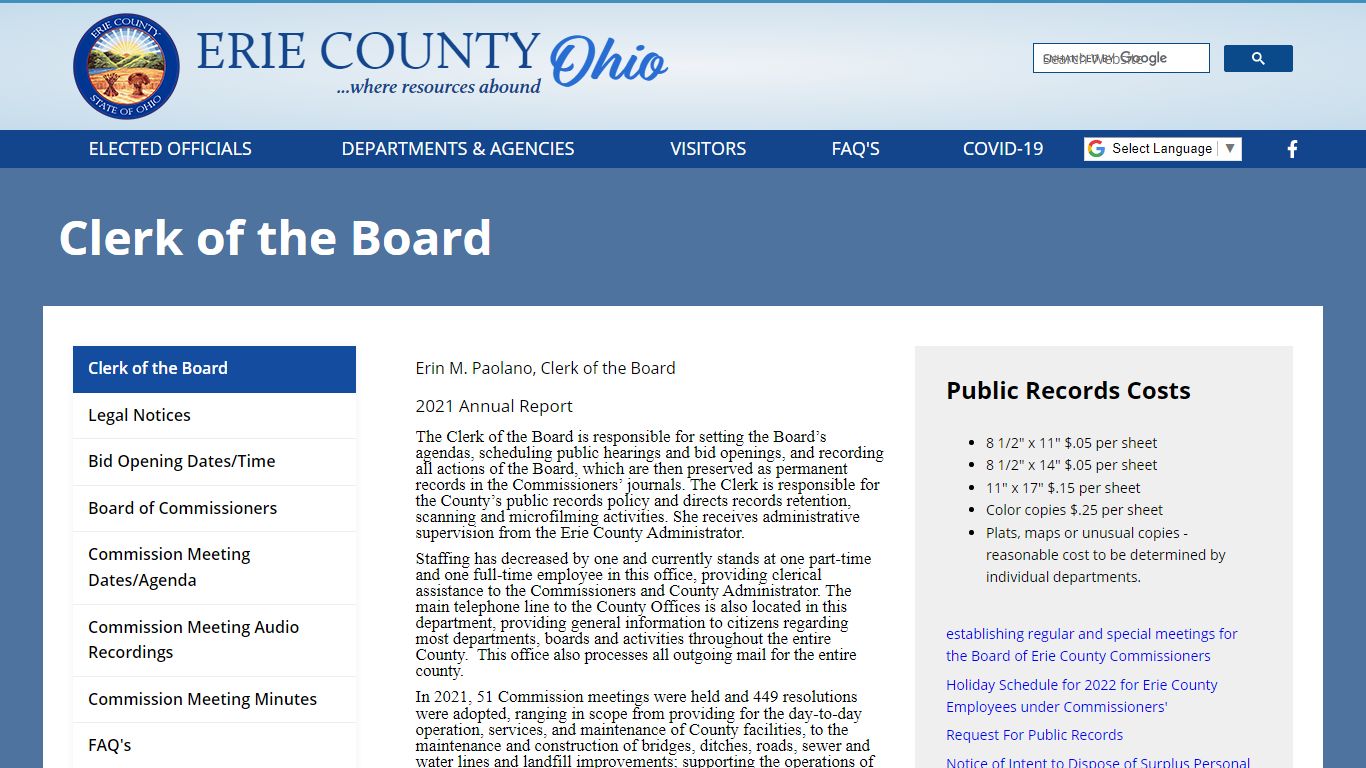 Clerk of the Board - Erie County, Ohio