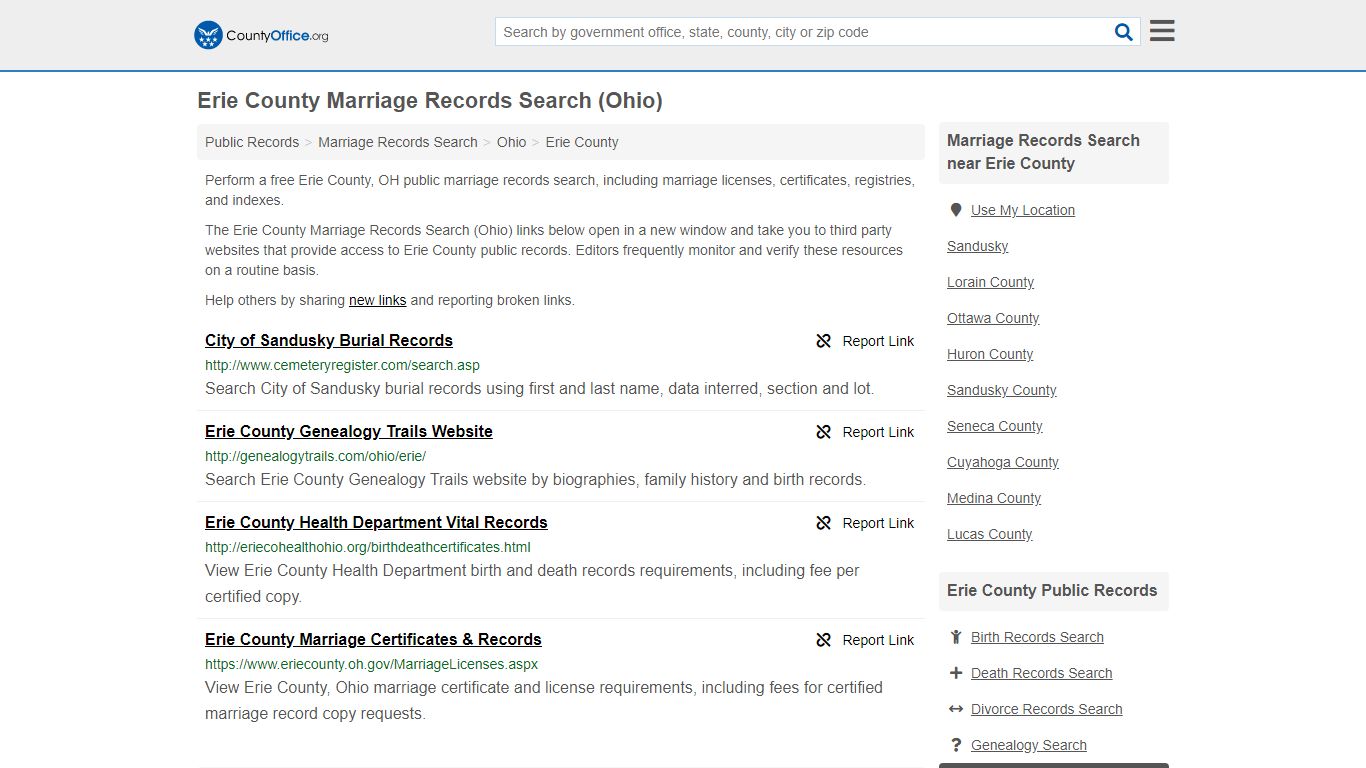 Erie County Marriage Records Search (Ohio) - County Office